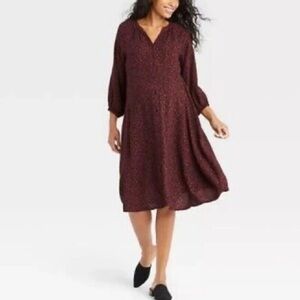 Hatch Long Sleeve Dress in Burgundy
